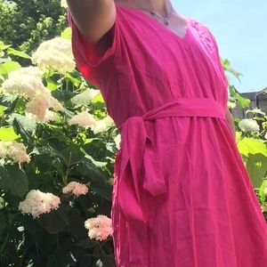 Toronto designer, Fuschia 100% silk handcrafted vintage 70s wrap dress